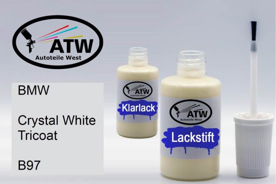 BMW, Crystal White Tricoat, B97: 20ml Lackstift + 20ml Klarlack - Set, von ATW Autoteile West.